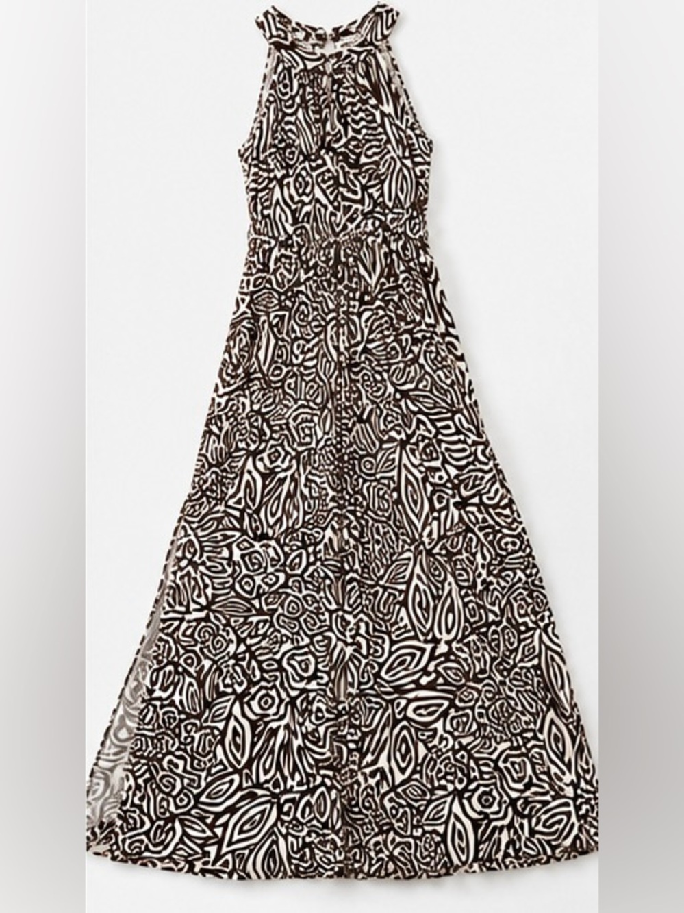 Banana Republic Celeste Patio Maxi Dress S Brown Cream Abstract Halter Tie Waist